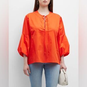 Harshman Coral Red Joelle Cutout Puff Sleeve Blouse Size Small